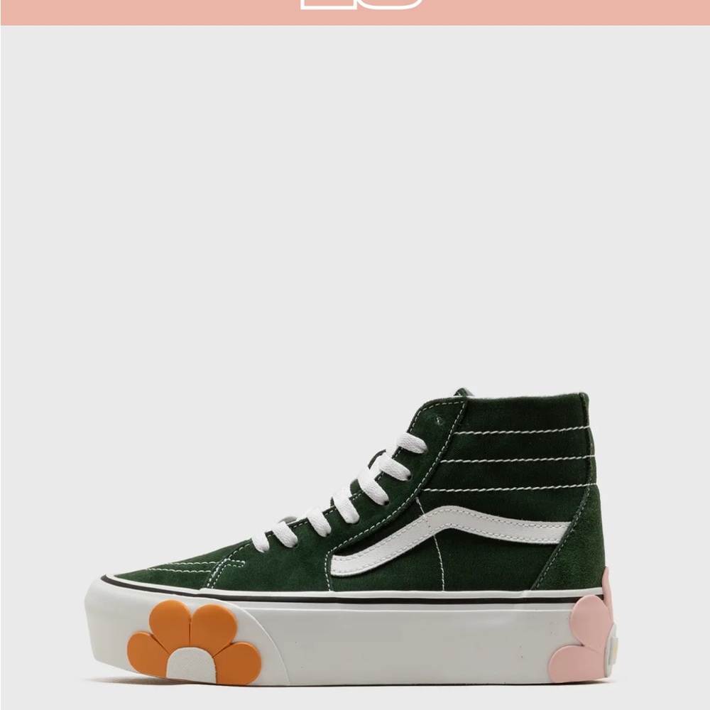 NEW Vans Green Floral High-Top Sneakers